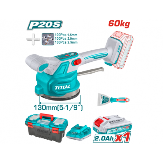 Акумулаторна вибрираща вендуза за плочки TOTAL INDUSTRIAL, 20 V, 1 x 2 Ah