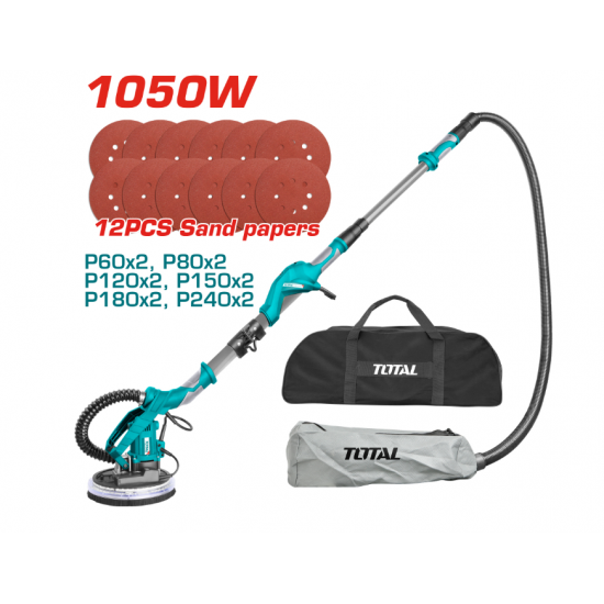 Жираф за шлайфане на стени и тавани, телескопичен, TOTAL Industrial, 1050 W, Ø 225 мм