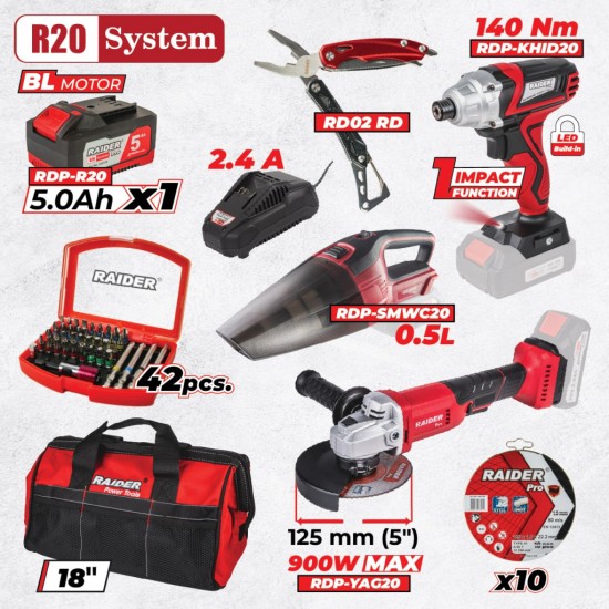 R20 Комплект 3 машини 5Ah + 5 RDP-BXS3 R20 Комплект 3 машини 5Ah + 5 RDP-BXS3