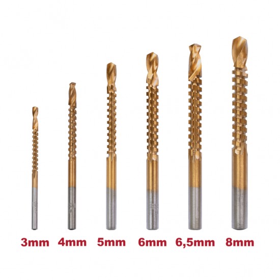 Свредло-Фрезер HSS+TIN 6бр. Ø3-8mm к-т