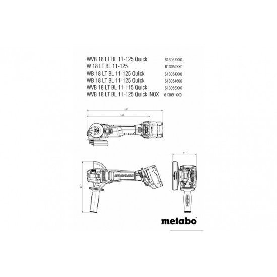 Ъглошлайф акум. 125mm METABO W 18 LT BL 11-125 SOLO Ъглошлайф акум. 125mm METABO W 18 LT BL 11-125 SOLO