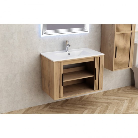 ШКАФ ЗА БАНЯ AREZZO 8045 WOODEN С БЯЛ УМИВАЛНИК 8066