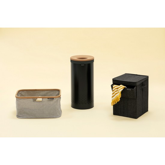 Кош за пране Brabantia 35L, Matt Black, корков капак