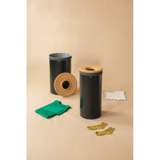 Кош за пране Brabantia 35L, Matt Black, корков капак