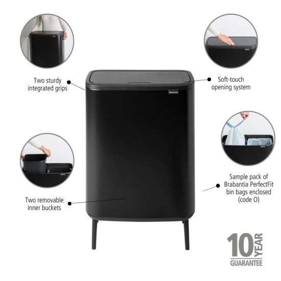 Кош за смет Brabantia Bo Touch Hi 2x30L, Matt Black Кош за смет Brabantia Bo Touch Hi 2x30L, Matt Black