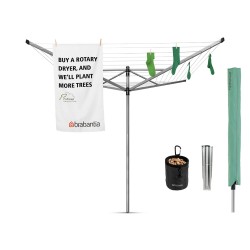 Външен простор Brabantia Lift-O-Matic 50m, метален шип за вкопаване, калъф и торба с щипки, Metallic Grey