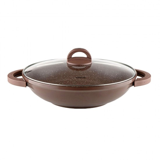 Тиган уок с капак Muhler Mia MR-3285M 32x8.5cm, 3.8L, шоколад, лят алуминий Тиган уок с капак Muhler Mia MR-3285M 32x8.5cm, 3.8L, шоколад, лят алуминий
