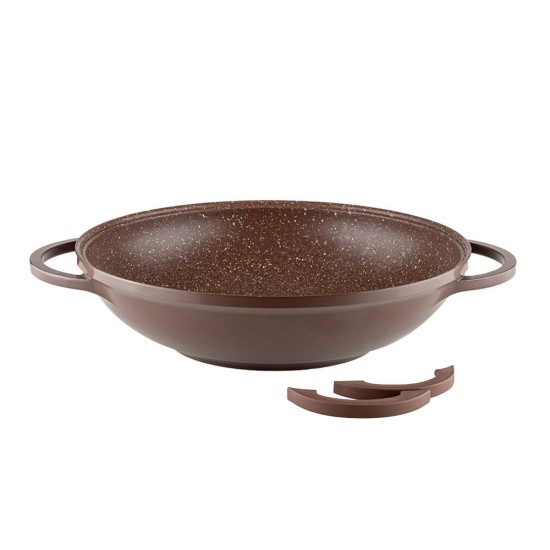 Тиган уок с капак Muhler Mia MR-3285M 32x8.5cm, 3.8L, шоколад, лят алуминий Тиган уок с капак Muhler Mia MR-3285M 32x8.5cm, 3.8L, шоколад, лят алуминий