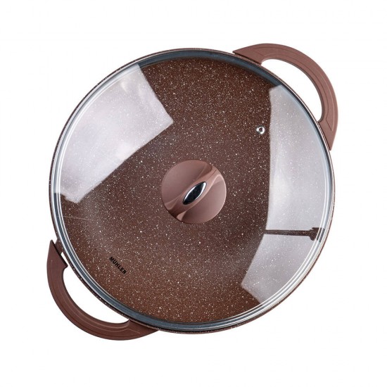 Тиган уок с капак Muhler Mia MR-3285M 32x8.5cm, 3.8L, шоколад, лят алуминий Тиган уок с капак Muhler Mia MR-3285M 32x8.5cm, 3.8L, шоколад, лят алуминий