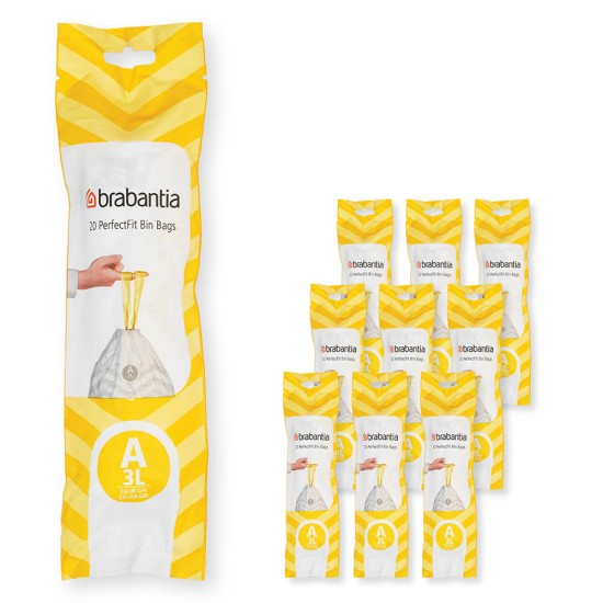 Торба за кош Brabantia PerfectFit Sort&Go/Touch размер A, 3L, 200 броя, кутия