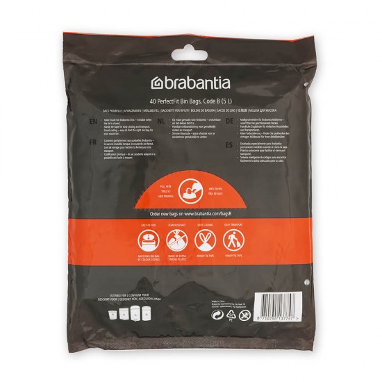 Торба за кош Brabantia PerfectFit Slide/Paper Bin размер B, 5L, 40 броя, пакет