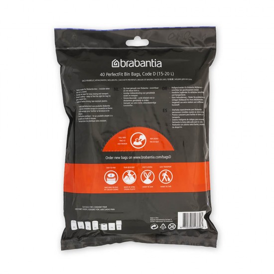Торба за кош Brabantia PerfectFit Sort&Go/Built-In размер D, 15-20L, 40 броя, пакет