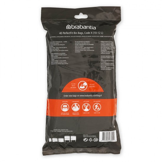 Торба за кош Brabantia PerfectFit NewIcon/Bo N размер X, 10-12L, 40 броя, пакет