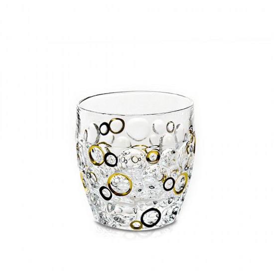 Чаша за уиски Bohemia 1845 Lisboa Gold and Black Circles 350ml, 6 броя Чаша за уиски Bohemia 1845 Lisboa Gold and Black Circles 350ml, 6 броя