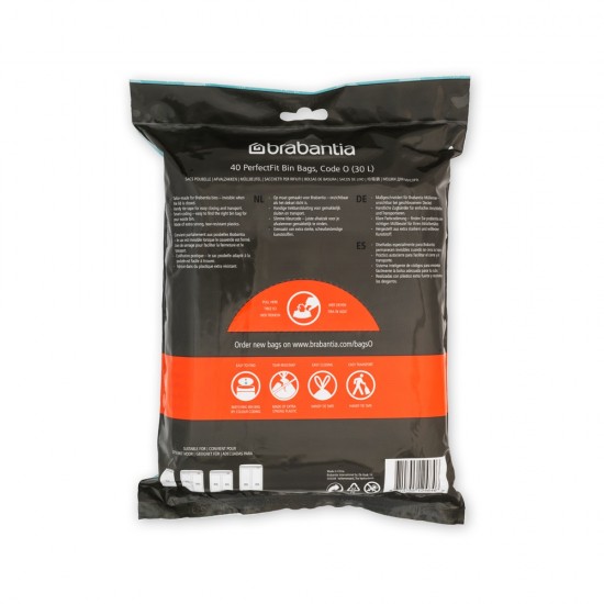 Торба за кош Brabantia PerfectFit FlatBack+/Bo, размер O, 30L, 40 броя, пакет Торба за кош Brabantia PerfectFit FlatBack+/Bo, размер O, 30L, 40 броя, пакет