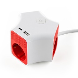 Разклонител Muhler с ключ, 3 гн., +2X USB порта тип А+C, с опция за монтаж