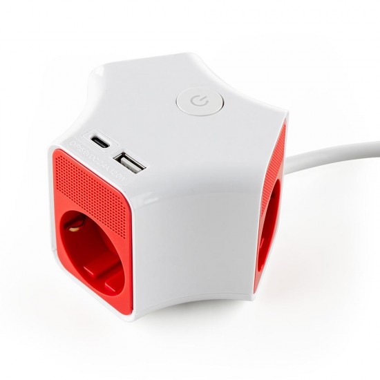 Разклонител Muhler с ключ, 3 гн., +2X USB порта тип А+C, с опция за монтаж