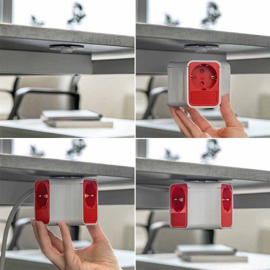 Разклонител Muhler с ключ, 3 гн., +2X USB порта тип А+C, с опция за монтаж