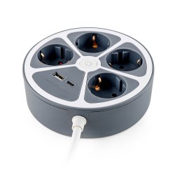 Разклонител кръг Muhler с ключ, 4 гн. ,2X USB порта тип А  и C