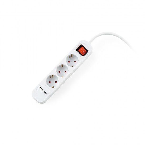 Разклонител Muhler с ключ, 3 гн., +2X USB порта тип А+C Разклонител Muhler с ключ, 3 гн., +2X USB порта тип А+C