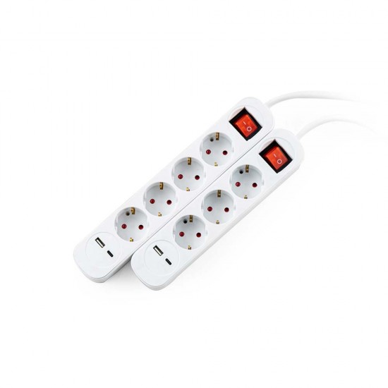 Разклонител Muhler с ключ, 4гн.+2X USB порта тип А+C Разклонител Muhler с ключ, 4гн.+2X USB порта тип А+C