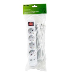 Разклонител Muhler с ключ, 4гн.+2X USB порта тип А+C