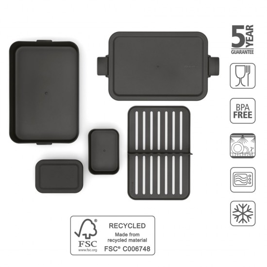 Кутия за обяд Brabantia Make&Take 2L, Dark Grey, с разделители Кутия за обяд Brabantia Make&Take 2L, Dark Grey, с разделители