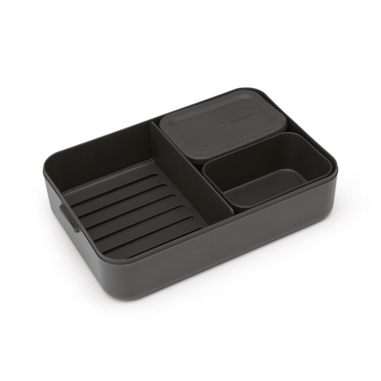 Кутия за обяд Brabantia Make&Take 2L, Dark Grey, с разделители Кутия за обяд Brabantia Make&Take 2L, Dark Grey, с разделители