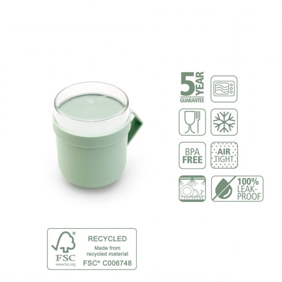 Чаша с капак Brabantia Make&Take 600ml, Jade Green Чаша с капак Brabantia Make&Take 600ml, Jade Green