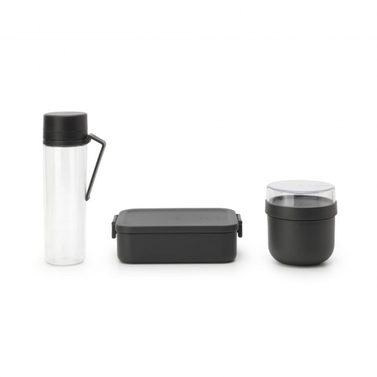 Комплект за закуска Brabantia Make&Take 3 части, Dark Grey, бутилка,купа,кутия Комплект за закуска Brabantia Make&Take 3 части, Dark Grey, бутилка,купа,кутия
