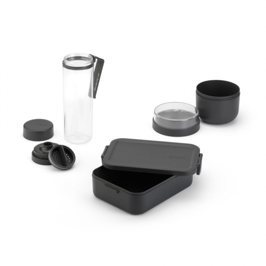 Комплект за закуска Brabantia Make&Take 3 части, Dark Grey, бутилка,купа,кутия Комплект за закуска Brabantia Make&Take 3 части, Dark Grey, бутилка,купа,кутия