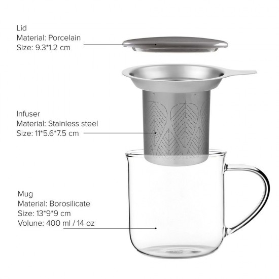 Чаша за чай с цедка VIVA Minima 400ml, сиво капаче за запарка Чаша за чай с цедка VIVA Minima 400ml, сиво капаче за запарка