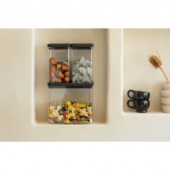 Кутии за съхранение на продукти комплект Brabantia Tasty+ Stackable 2x1.6L+1x3.5L Dark Grey