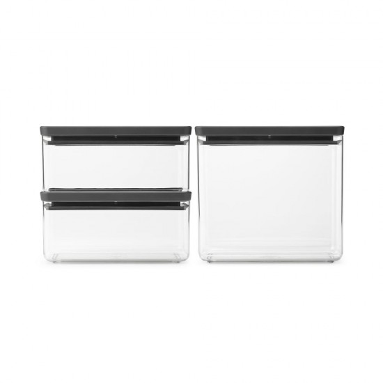 Кутии за съхранение на продукти комплект Brabantia Tasty+ Stackable 2x1.5L+1x3.5L Dark Grey Кутии за съхранение на продукти комплект Brabantia Tasty+ Stackable 2x1.5L+1x3.5L Dark Grey