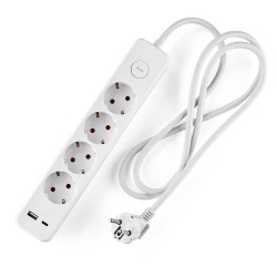 Разклонител Muhler с ключ, 4гн.+2X USB порта тип А+C(бързо зарядно)