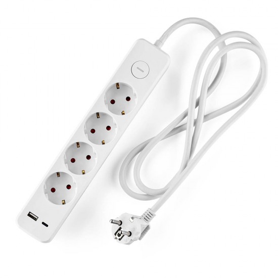 Разклонител Muhler с ключ, 4гн.+2X USB порта тип А+C(бързо зарядно)