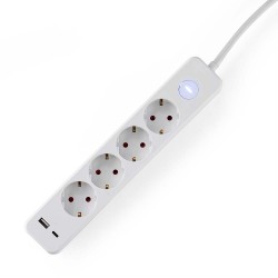 Разклонител Muhler с ключ, 4гн.+2X USB порта тип А+C(бързо зарядно)