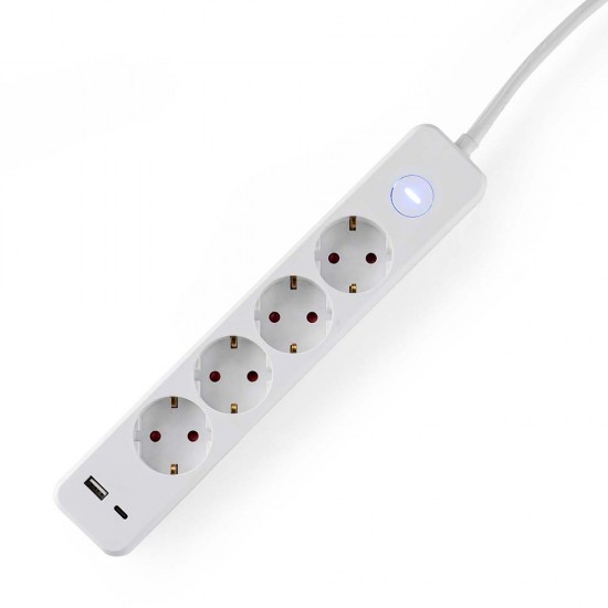 Разклонител Muhler с ключ, 4гн.+2X USB порта тип А+C(бързо зарядно)
