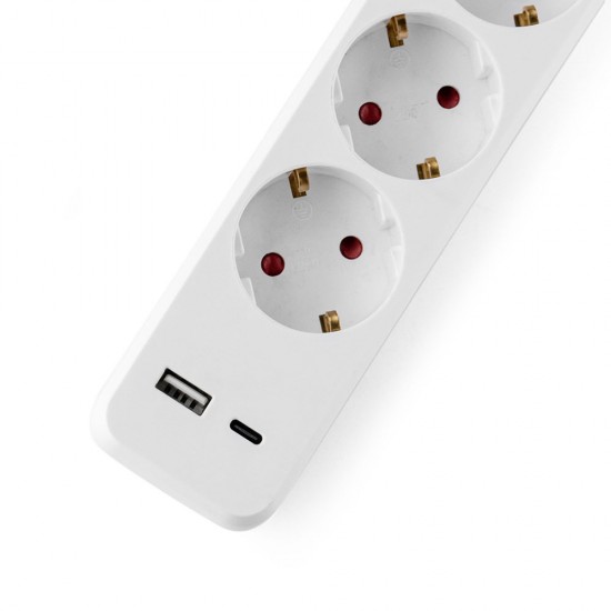 Разклонител Muhler с ключ, 4гн.+2X USB порта тип А+C(бързо зарядно)
