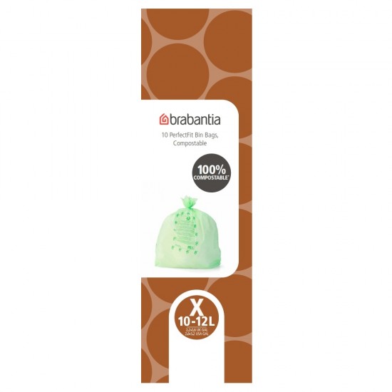 Торба за кош Brabantia PerfectFit Sort&Go/NewIcon/Bo Pedal & Touch размер X, 10-12L, 10 броя, зелени, биоразградими, ролка Торба за кош Brabantia PerfectFit Sort&Go/NewIcon/Bo Pedal & Touch размер X, 10-12L, 10 броя, зелени, биоразградими, ролка