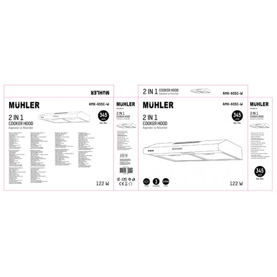 Абсорбатор Muhler AMK-655C-W-S2, бял, класик, 344.7 м ³/ч, 2 мотора x60W