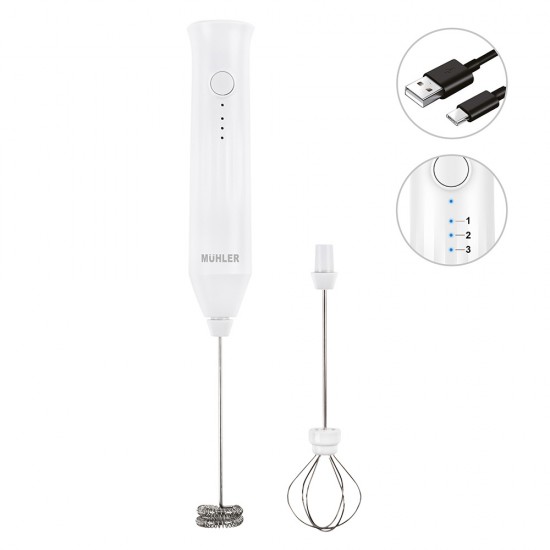 Мини миксер за фрапе 2в1 Muhler FMX - 1010C, безжичен, две приставки, USB type-C