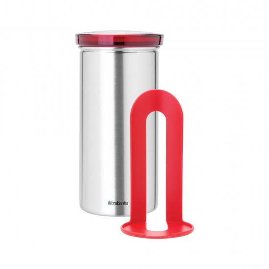 Буркан за 18 броя кафе-капсули Brabantia Matt Steel Fingerprint Proof, Red Lid