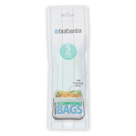 Торба за кош Brabantia PerfectFit Sort&Go размер S, 6L, 10 броя, зелени, биоразградими, ролка