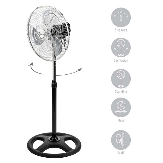 Вентилатор на стойка 16''Muhler FM-6136D 3в1, 50W, индустриален, на стойка, стена, под Вентилатор на стойка 16''Muhler FM-6136D 3в1, 50W, индустриален, на стойка, стена, под