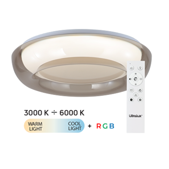 LED плафониера Ultralux SPL5LVDRC RGB CCT димируема опушен кварц 28W+5W кръг 40см