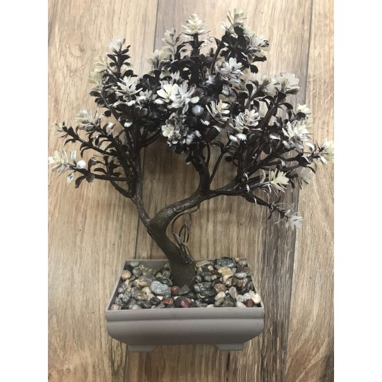 Декоративно цвете - изкуствено дърво бонсай цъфнал бяло